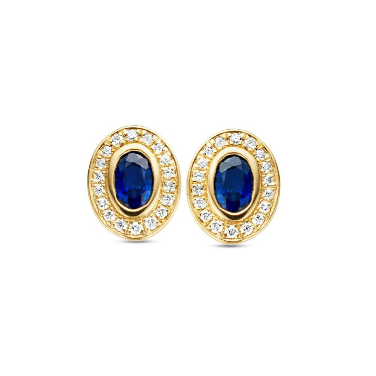 Gouden knopjes met 0.15 crt diamant en 0.66 crt saffier