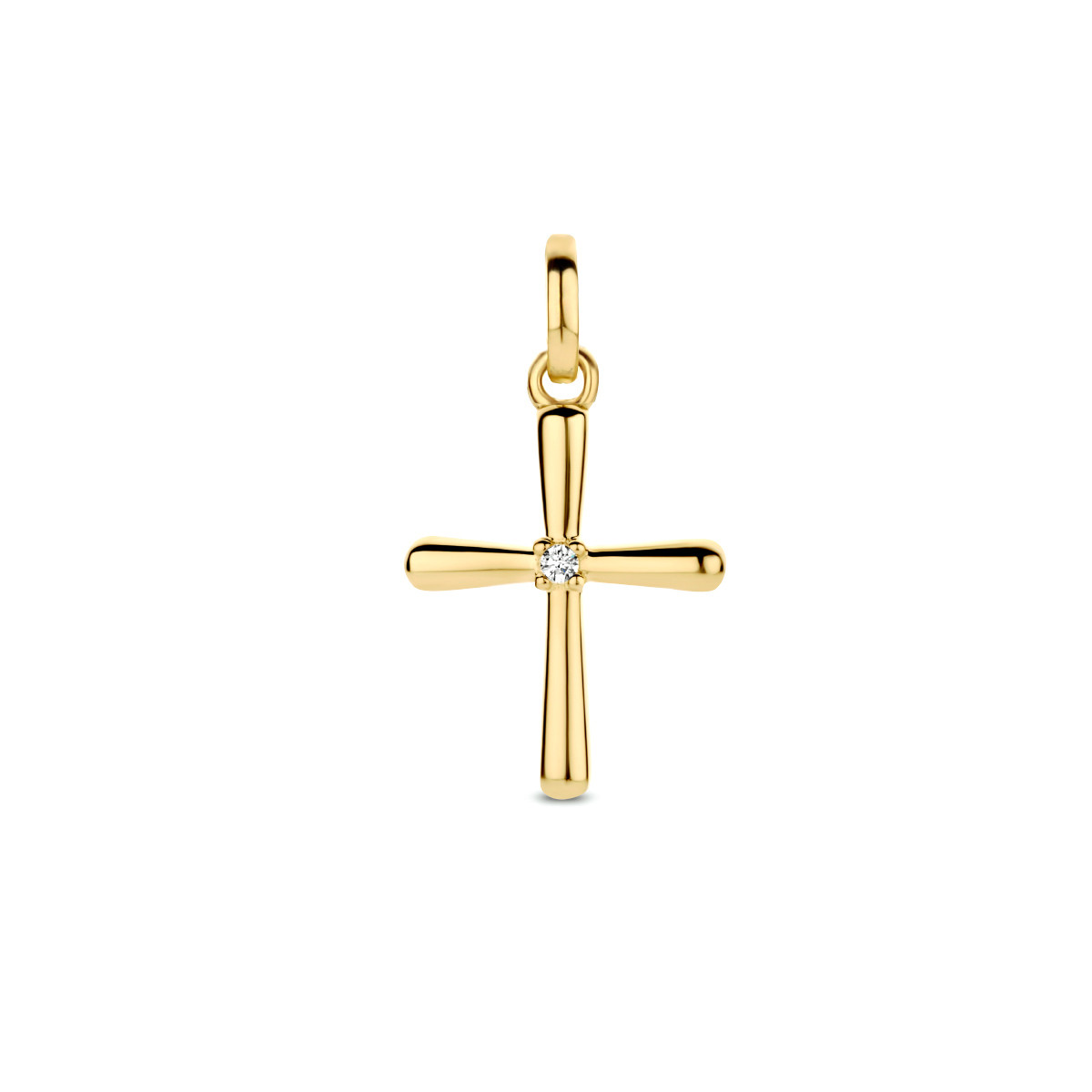 Gouden kruis hanger 14-karaat met diamant 0.01 crt 11 mm breed - Hoogte 14 mm