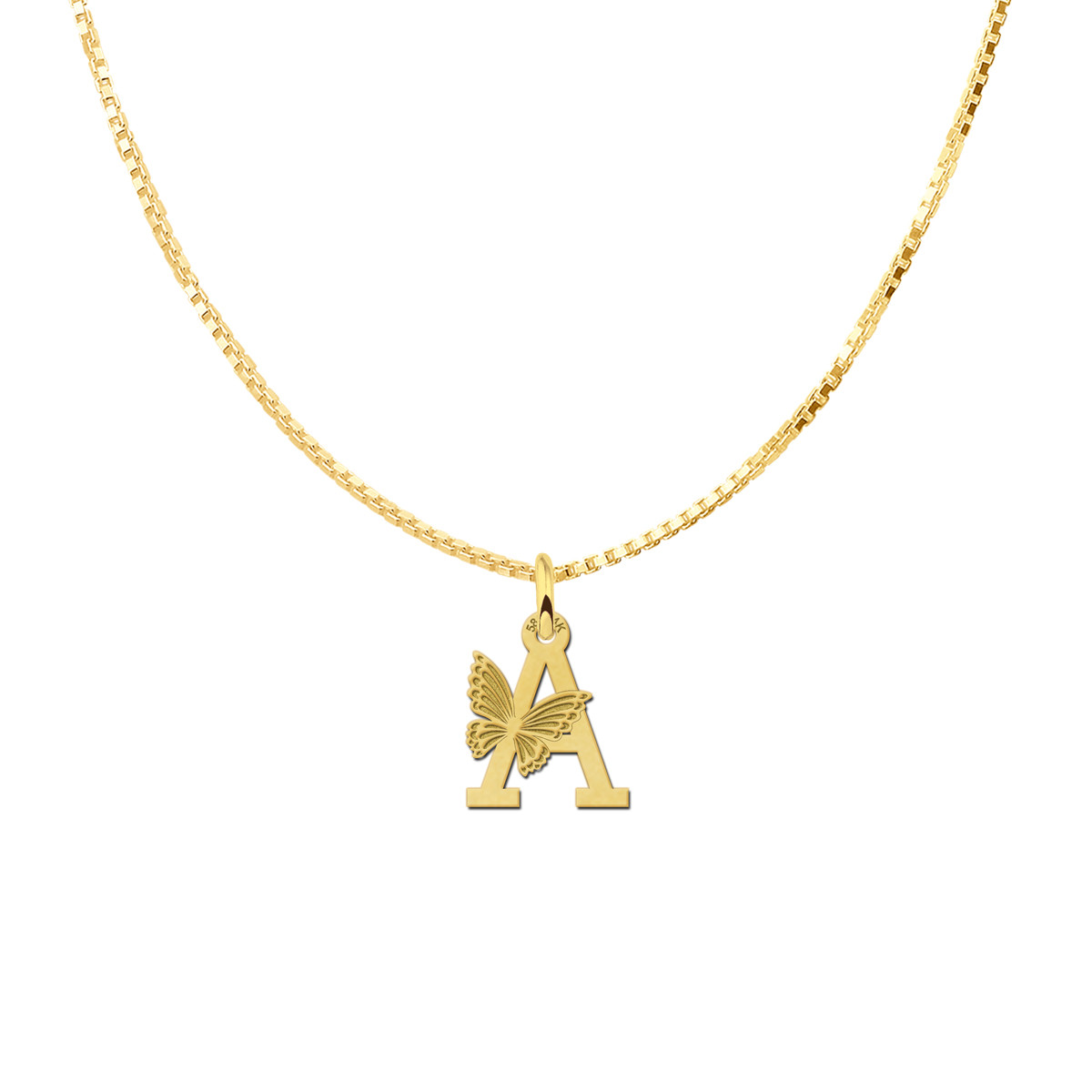 Gouden letter hanger met vlinder