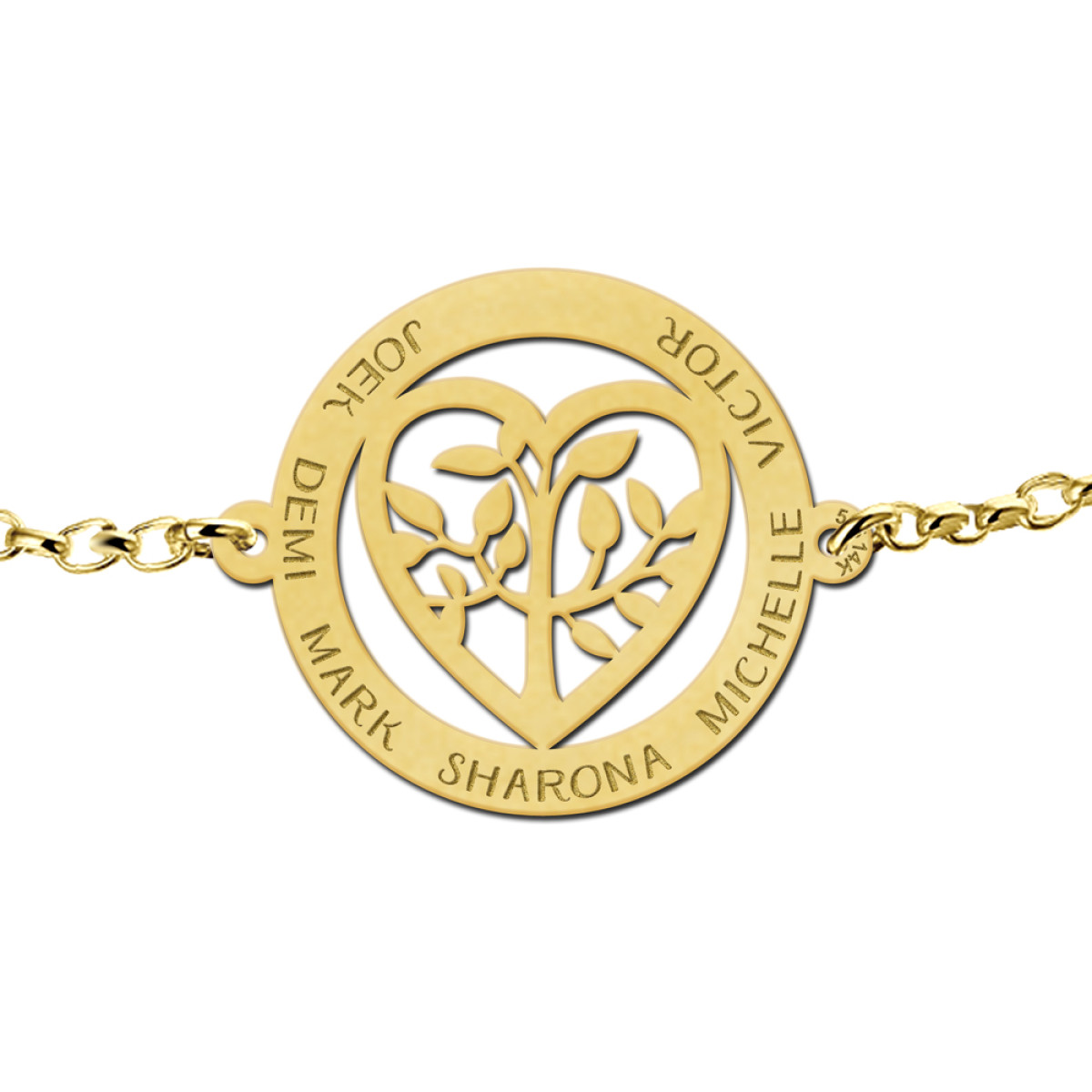 Gouden levensboom armband met hart en namen - Names4ever