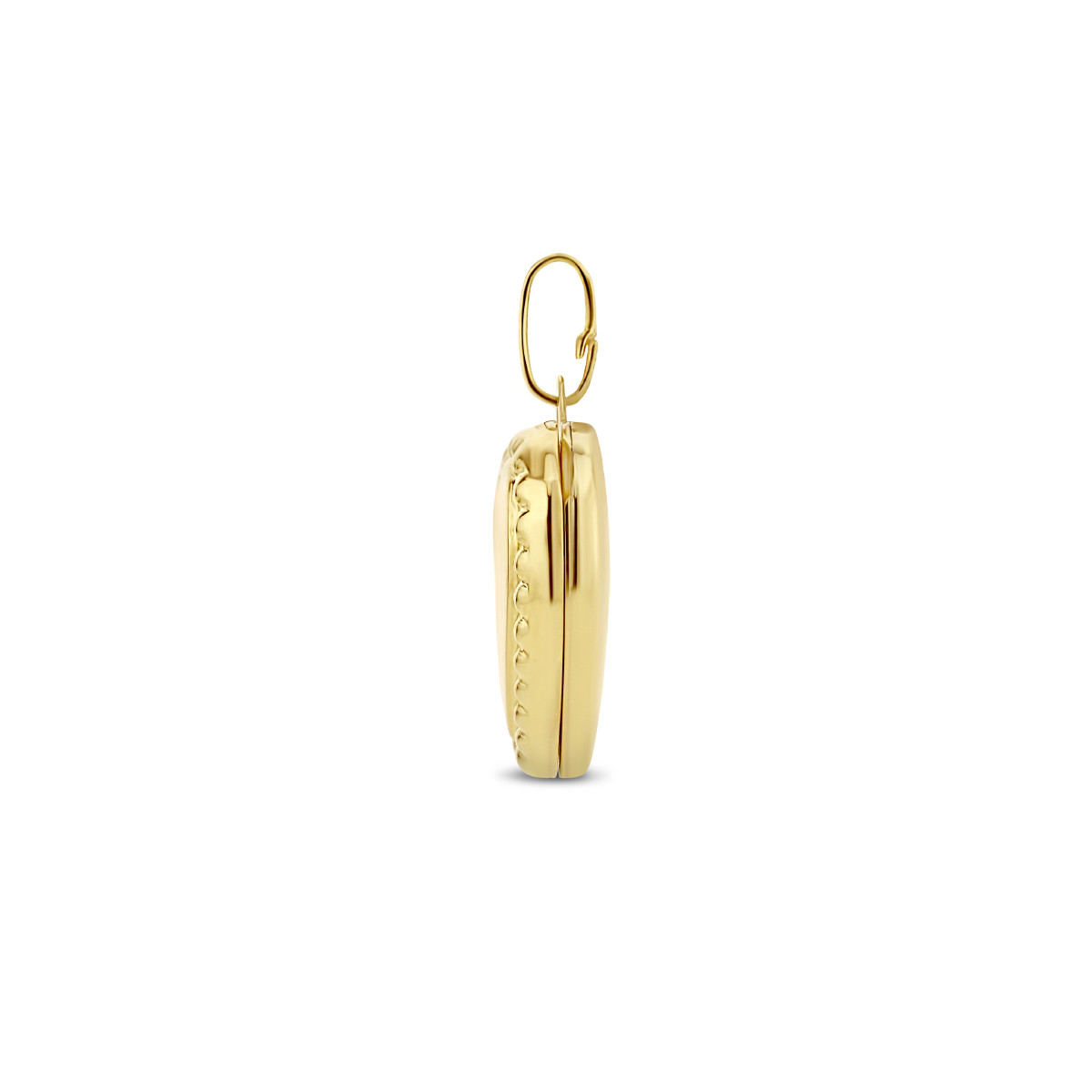 Gouden medaillon in de vorm van een hartje met bolletjes 