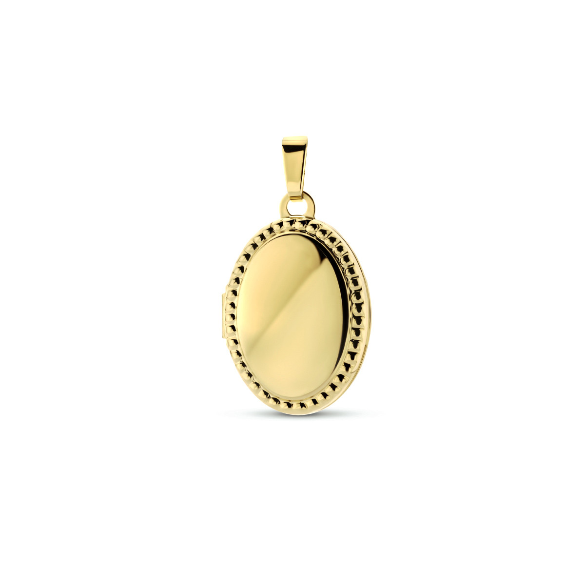 Gouden medaillon met ovaal bewerkte rand gerhodineerd - 18.5 x 14 mm