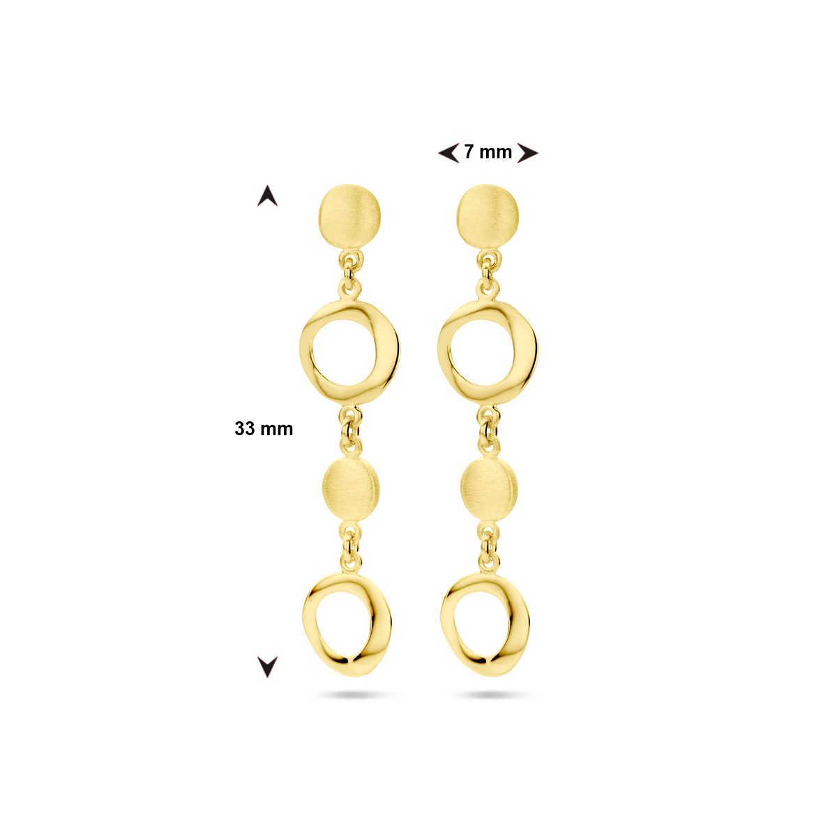 Gouden oorhangers met barokke cirkels glanzend en mat - Hoogte 33 mm