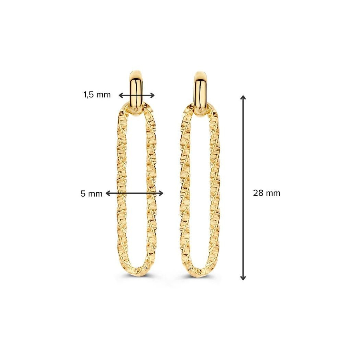 Gouden oorhangers met bewerkte paperclipschakels - 5 mm x 28 mm