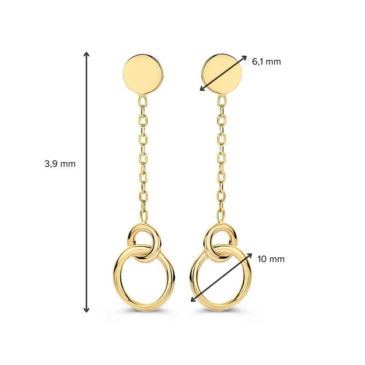 Gouden oorhangers met dichte en open rondjes - Hoogte 39 mm