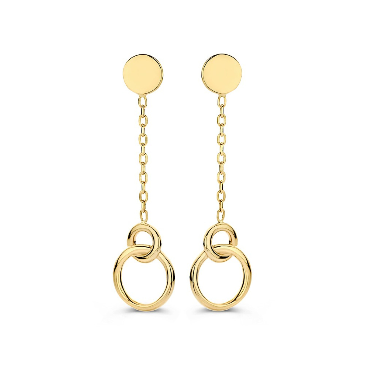 Gouden oorhangers met dichte en open rondjes - Hoogte 39 mm