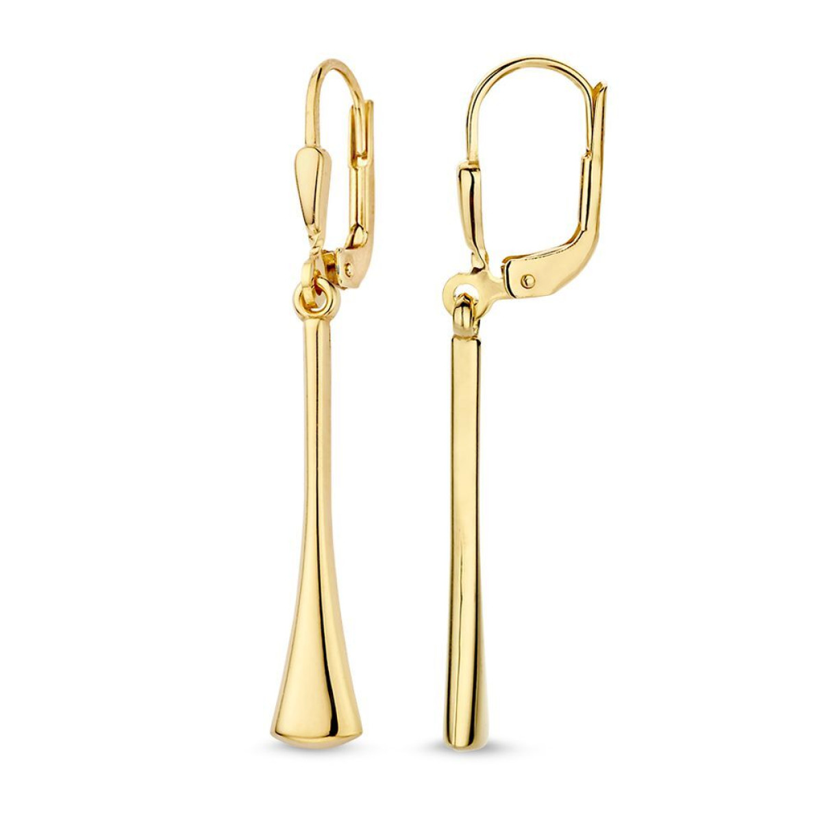Gouden oorhangers met haaksluiting en uitlopende hangers - Hoogte 38 mm