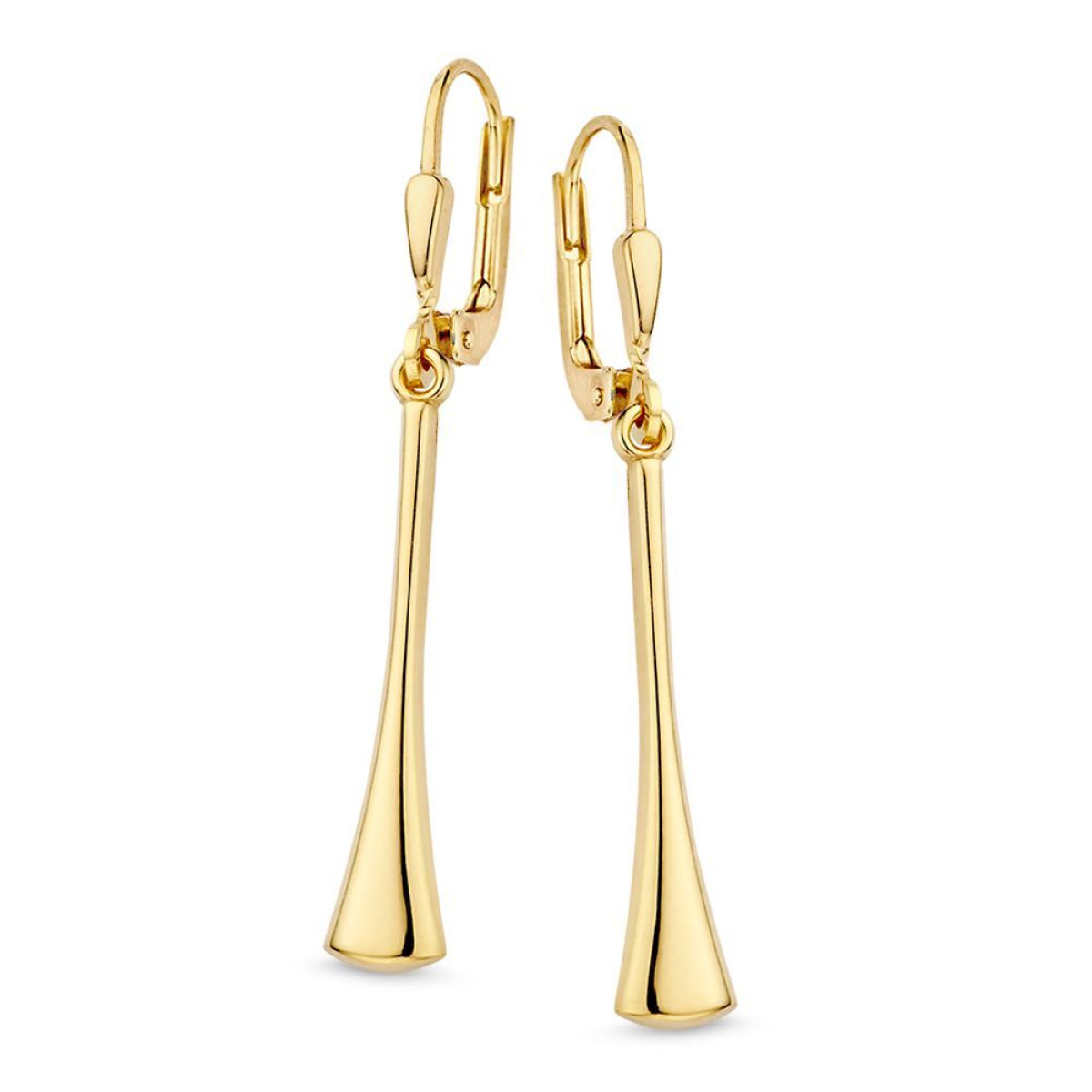 Gouden oorhangers met haaksluiting en uitlopende hangers - Hoogte 38 mm