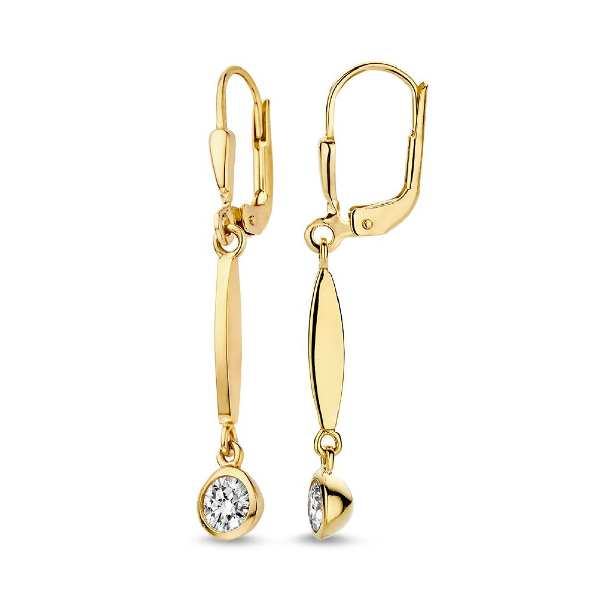 Gouden oorhangers met haken en ronde zirkonia's - Hoogte 35 mm