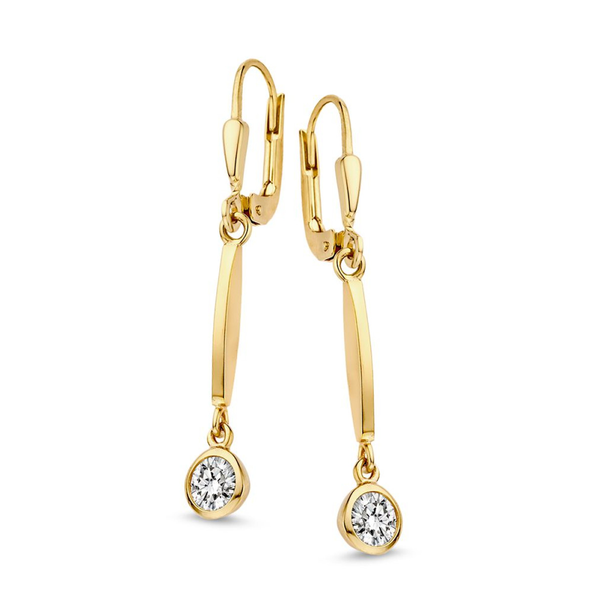 Gouden oorhangers met haken en ronde zirkonia's - Hoogte 35 mm