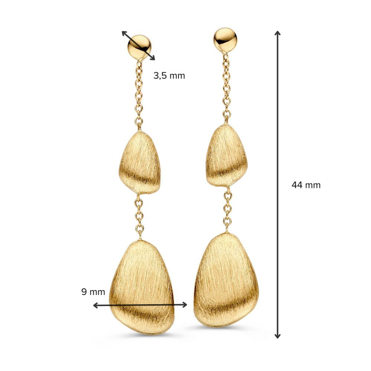 Gouden oorhangers met matgouden elementen - Hoogte 44 mm