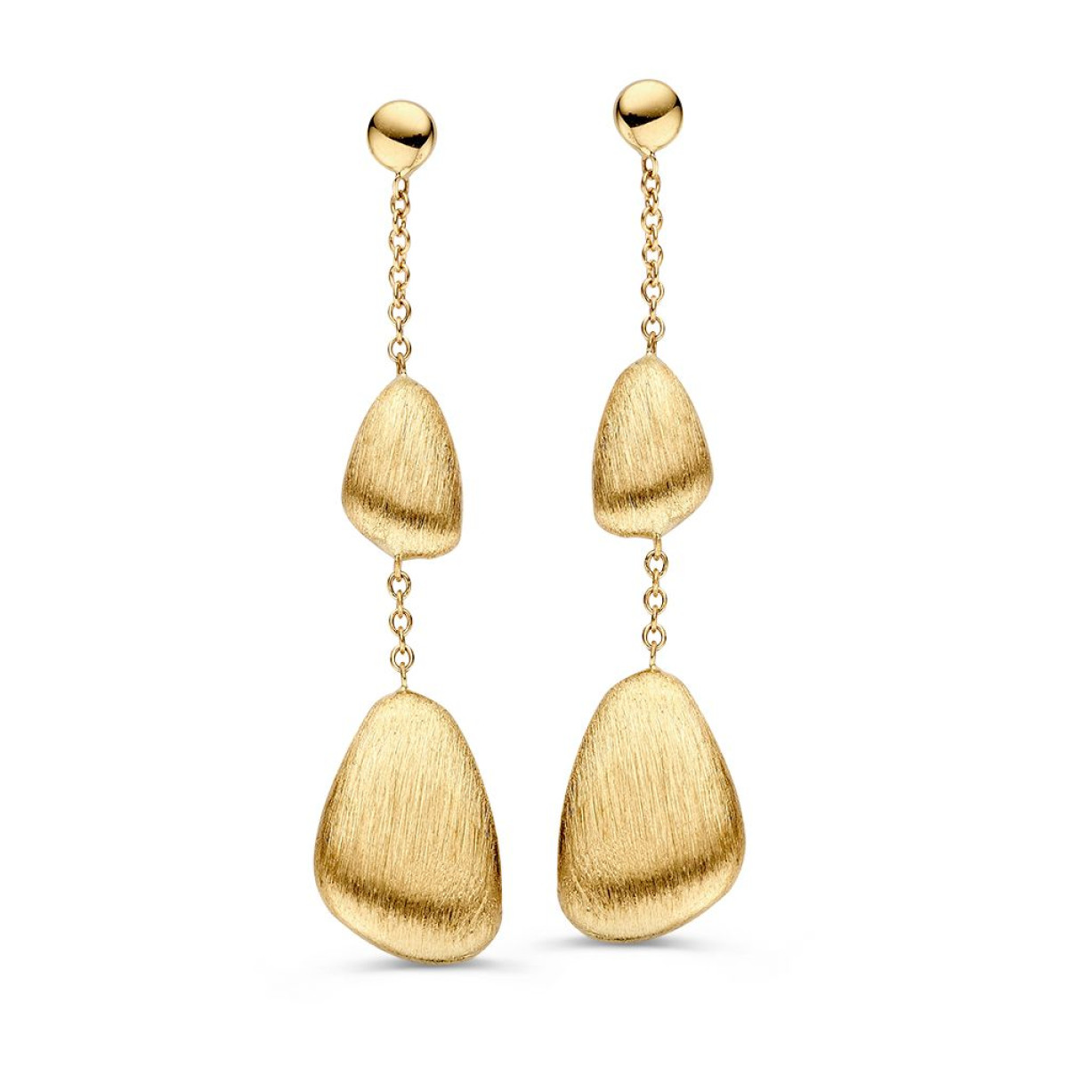 Gouden oorhangers met matgouden elementen - Hoogte 44 mm