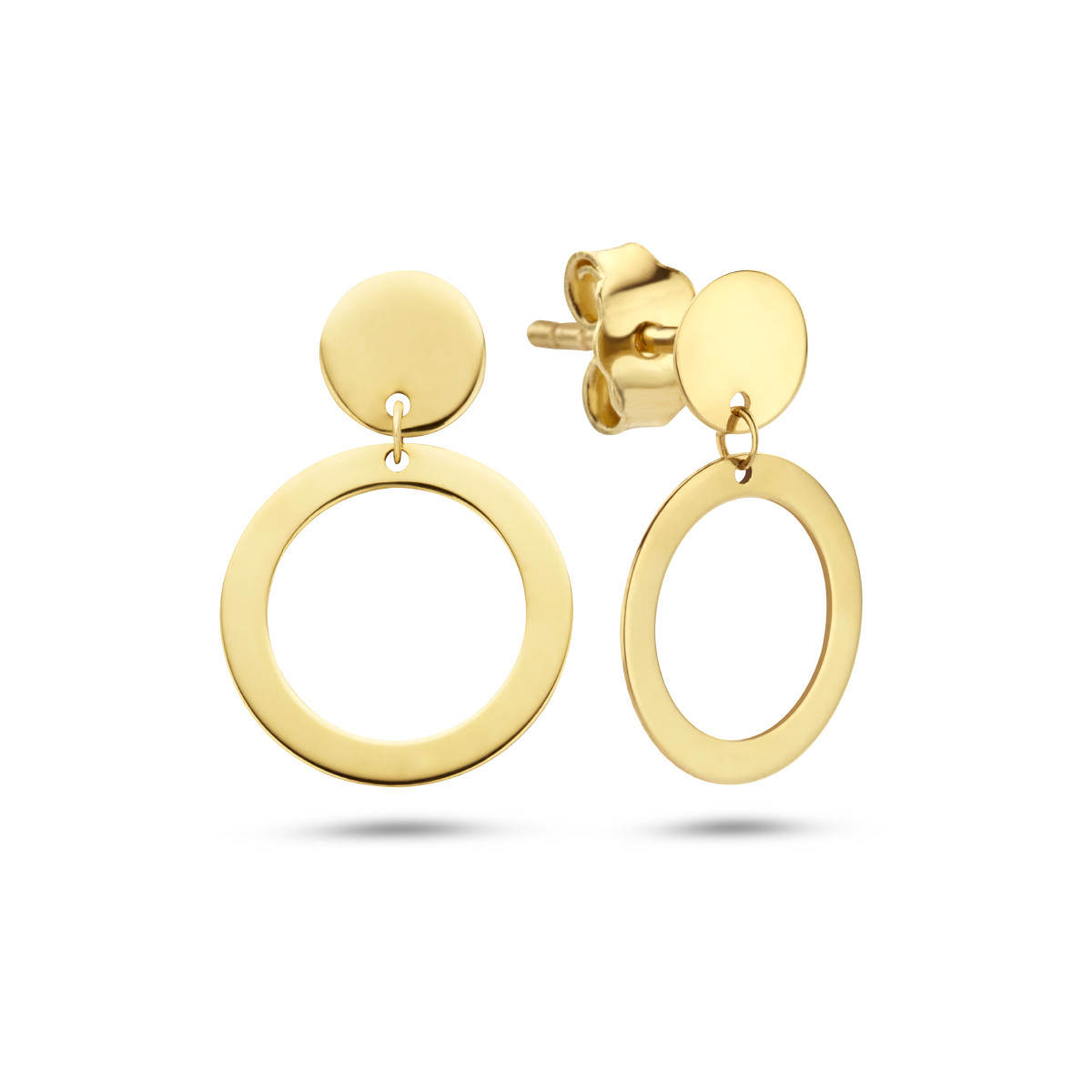 Gouden oorhangers met open en dicht rondje - 15 mm