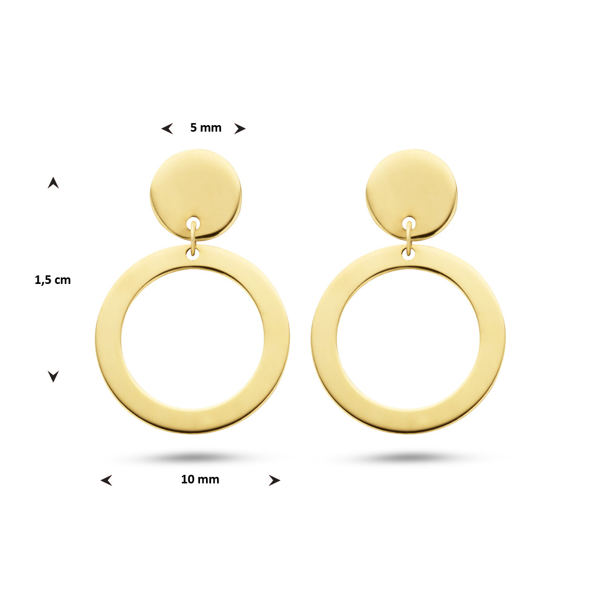 Gouden oorhangers met open en dicht rondje - 15 mm