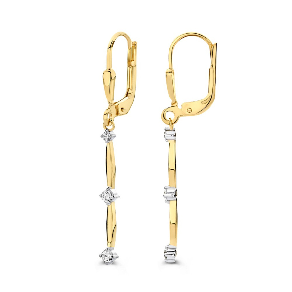 Gouden oorhangers met sluithaken en lange bedels - Hoogte 36 mm
