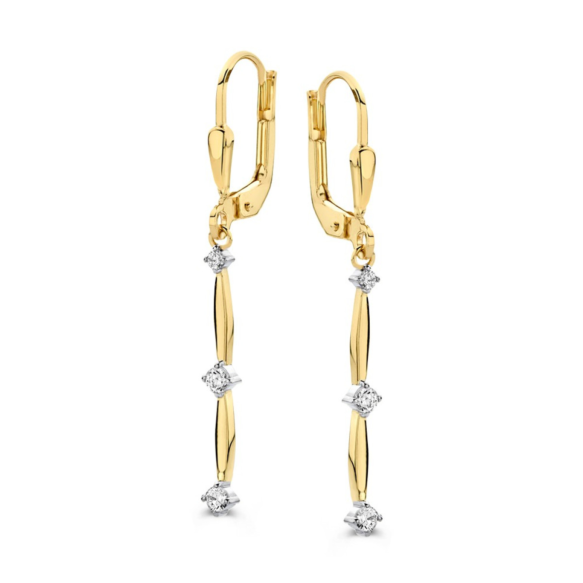 Gouden oorhangers met sluithaken en lange bedels - Hoogte 36 mm