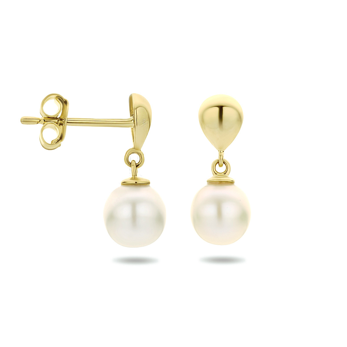 Gouden oorhangers met zoetwaterparel van 5 mm breed