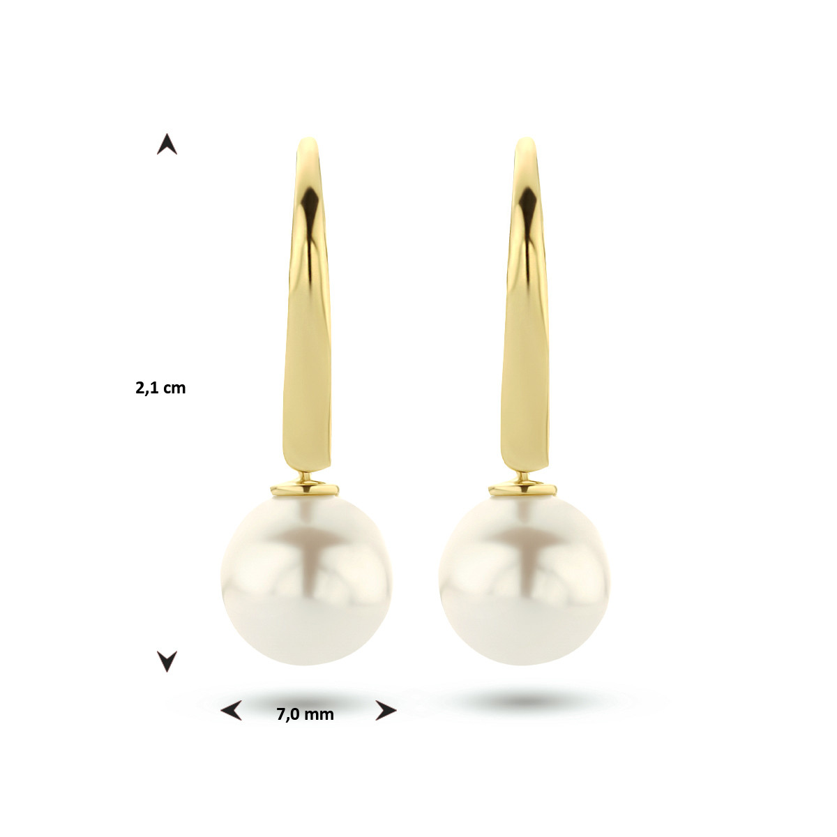Gouden oorhangers net brisur haak en parel - Hoogte 21 mm