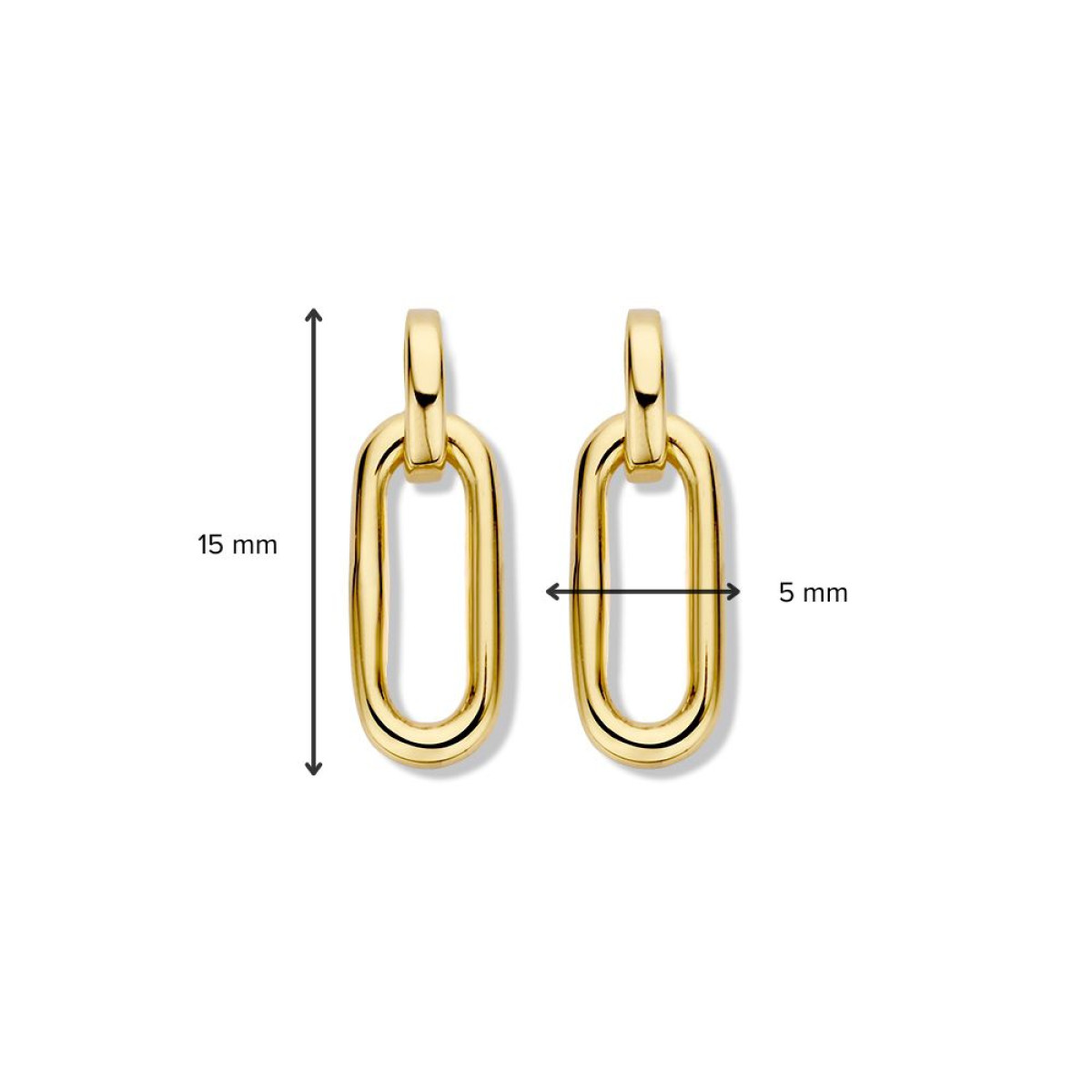 Gouden oorhangers paperclipschakels - Hoogte 15 mm
