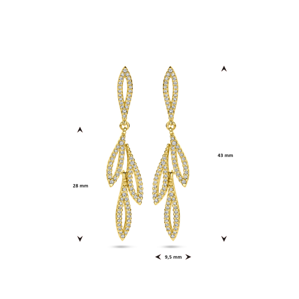 Gouden oorhangers van 14-karaat met bladeren van diamant 0.54 crt - 43 mm x 9.5 mm