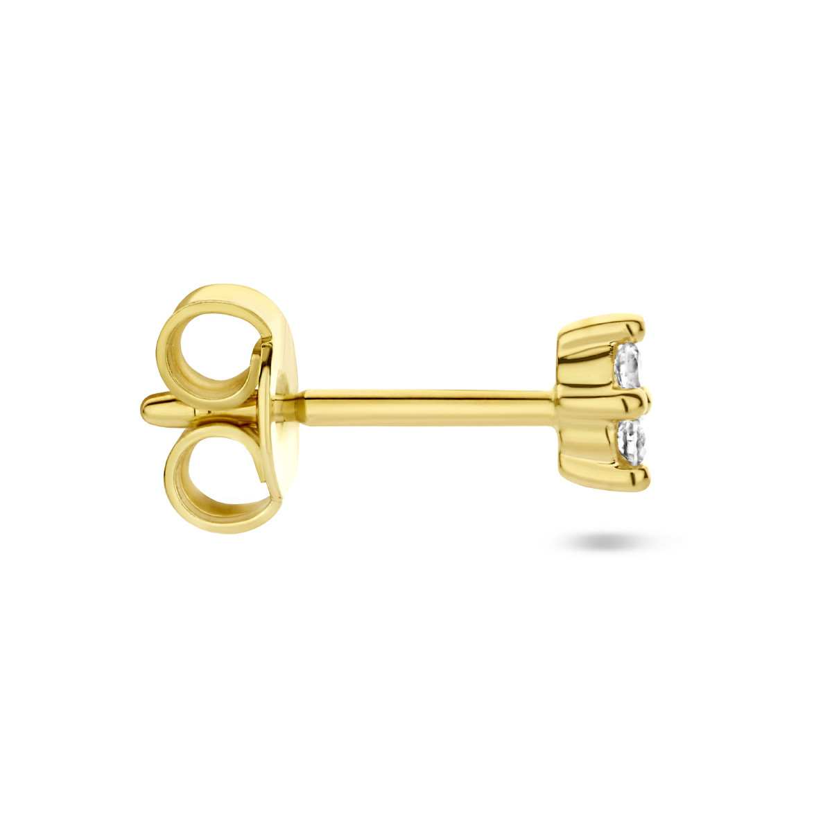 Gouden oorknopje met twee opgestapelde diamanten 0.02 crt - 2 mm x 4 mm - per stuk
