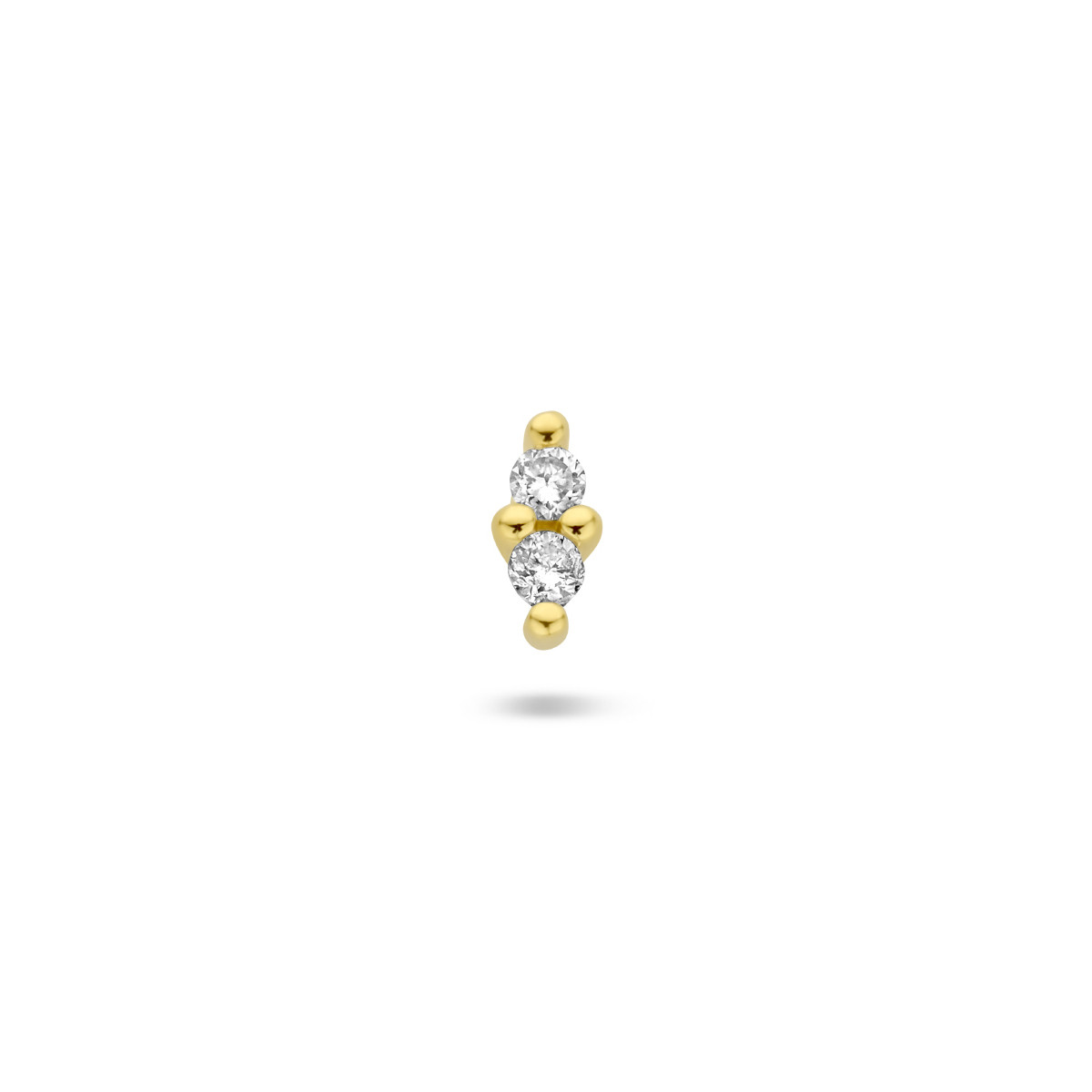 Gouden oorknopje met twee opgestapelde diamanten 0.02 crt - 2 mm x 4 mm - per stuk