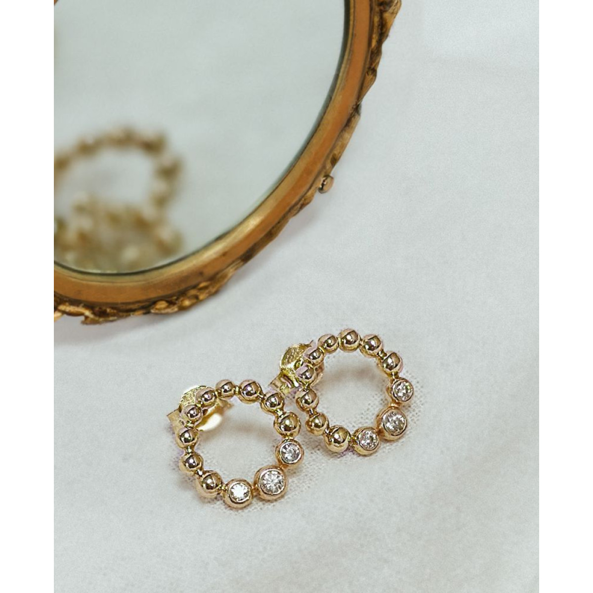 Gouden oorknopjes met bolletjes en zirkonia's - Diameter 12 mm