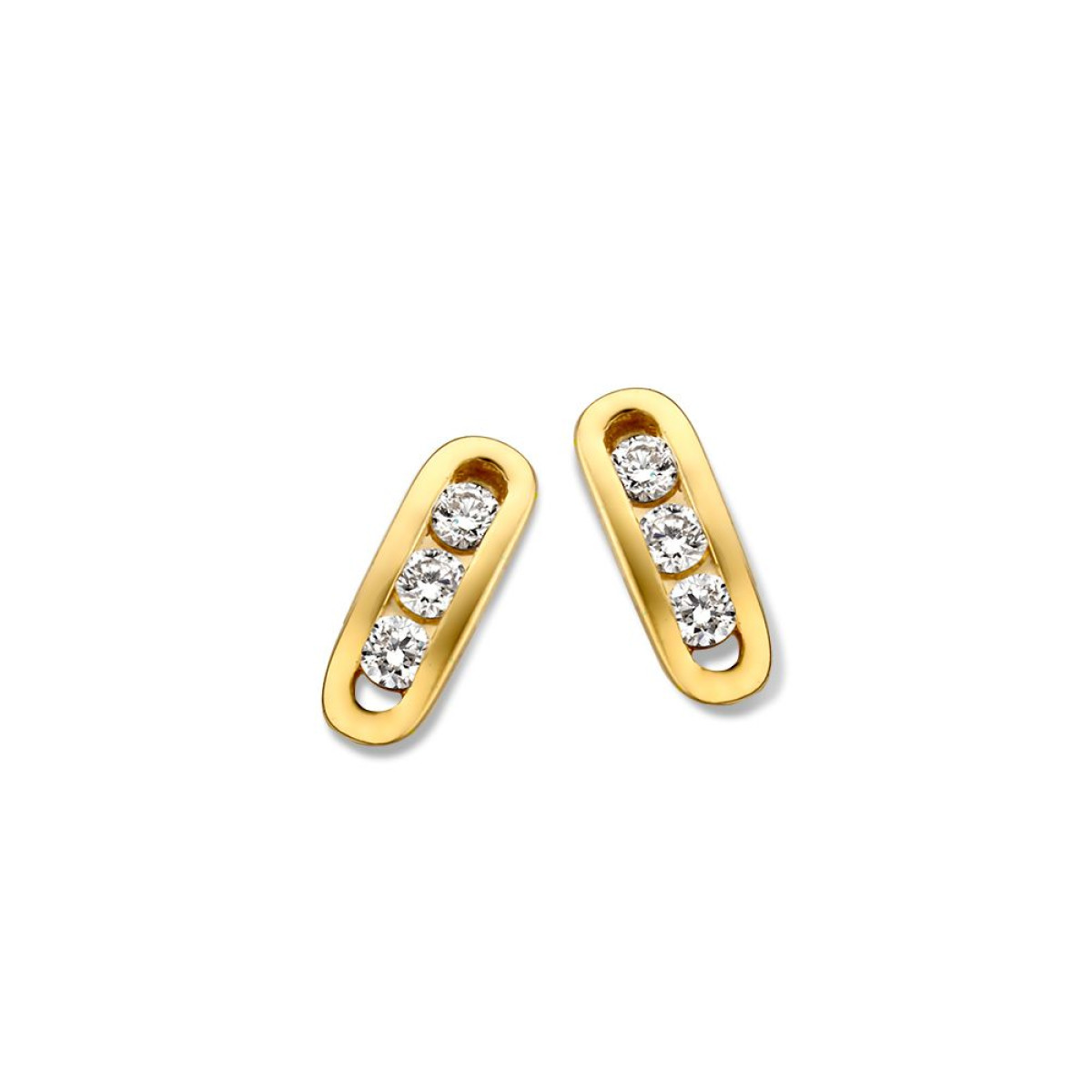 Gouden oorknoppen met drie diamantjes 2.6 mm