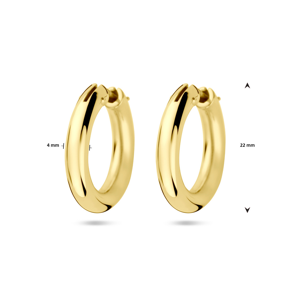 Gouden oorringen 14-karaat glanzend 4 mm breed - Diameter 18 mm