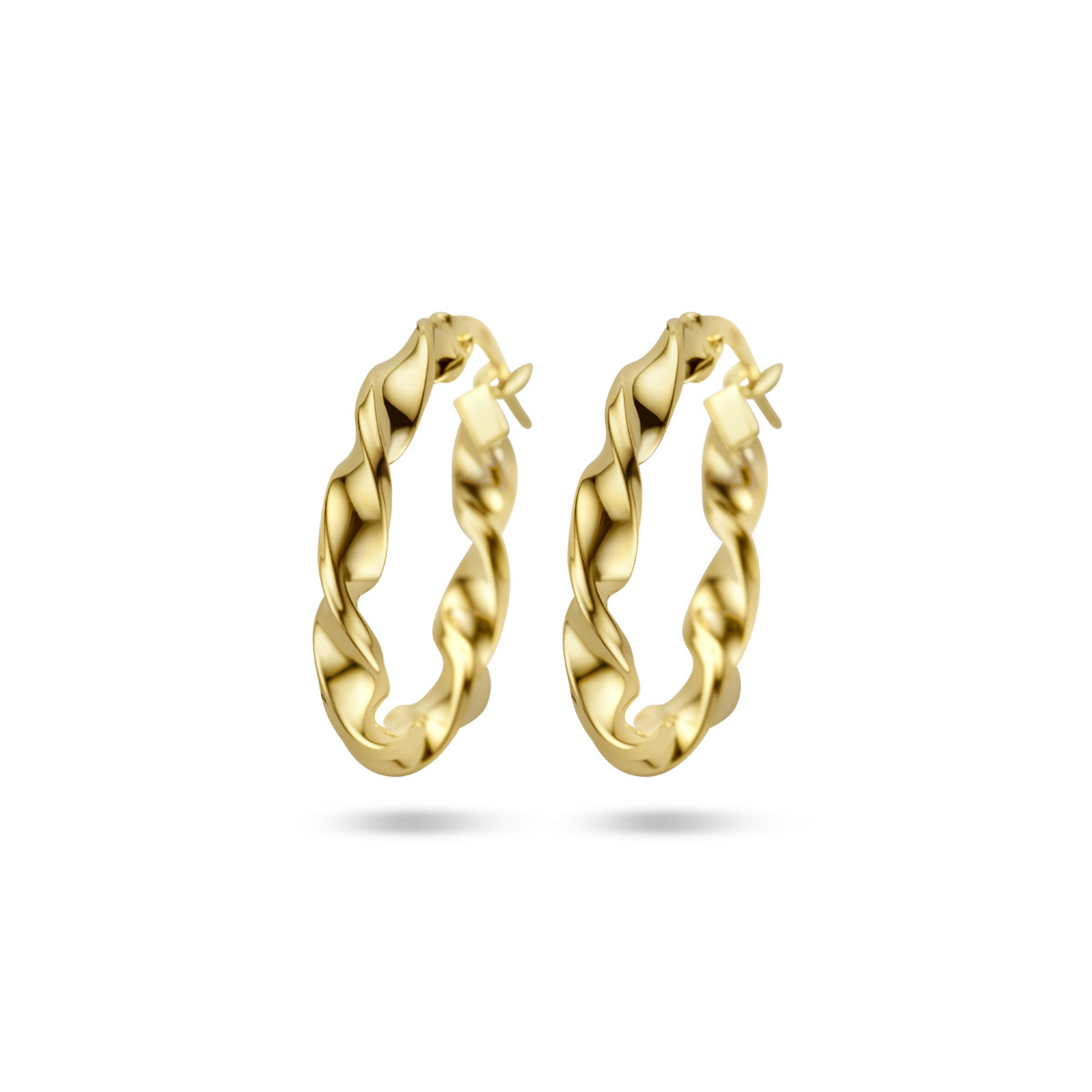 Gouden oorringen gedraaid 3 mm breed - Diameter 20.5 mm
