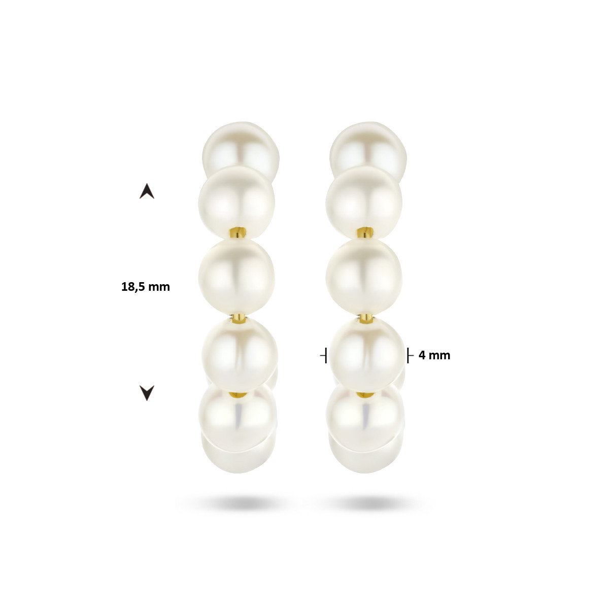 Gouden oorringen met parels 4 mm breed - Diameter 18.5 mm