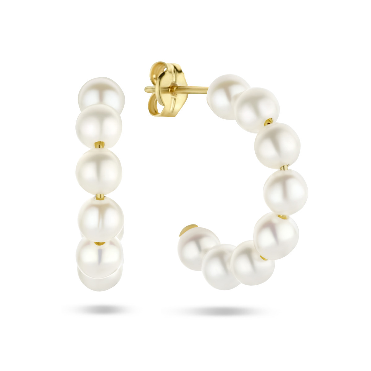Gouden oorringen met parels 4 mm breed - Diameter 18.5 mm