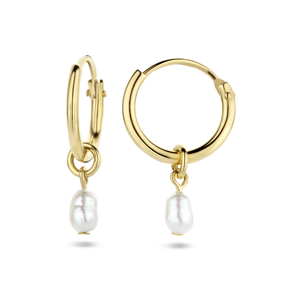 Gouden oorringen parels 1.3 mm breed - Diameter 11 mm