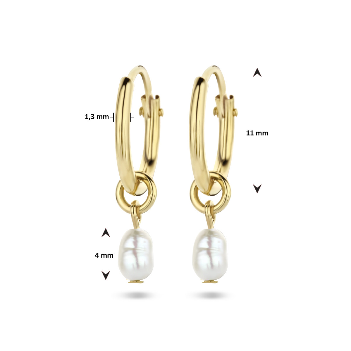 Gouden oorringen parels 1.3 mm breed - Diameter 11 mm