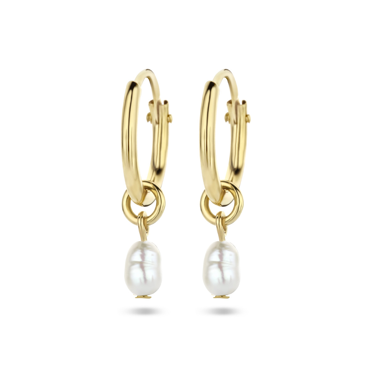 Gouden oorringen parels 1.3 mm breed - Diameter 11 mm