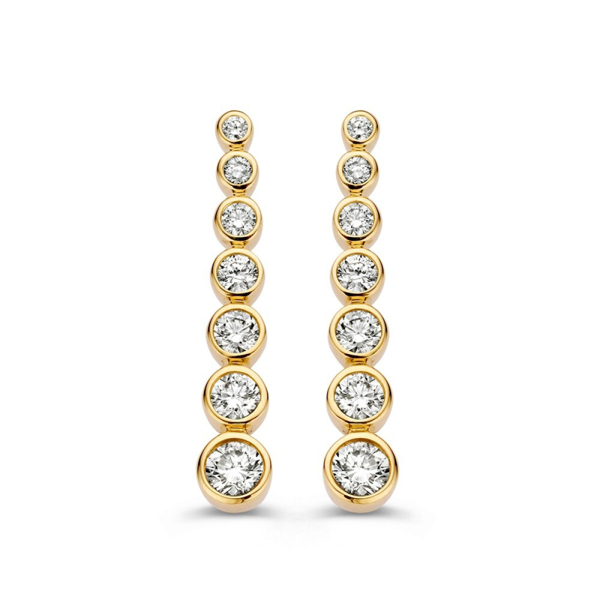 Gouden oorstekers met ronde diamanten schakels 0.70 crt - 22 x 4 mm