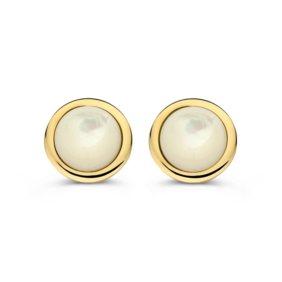 Gouden oorstekers met witte parelmoer - Diameter 11 mm