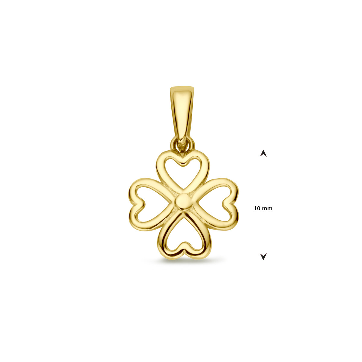 Gouden open klavertje vier hanger - Diameter 10 mm