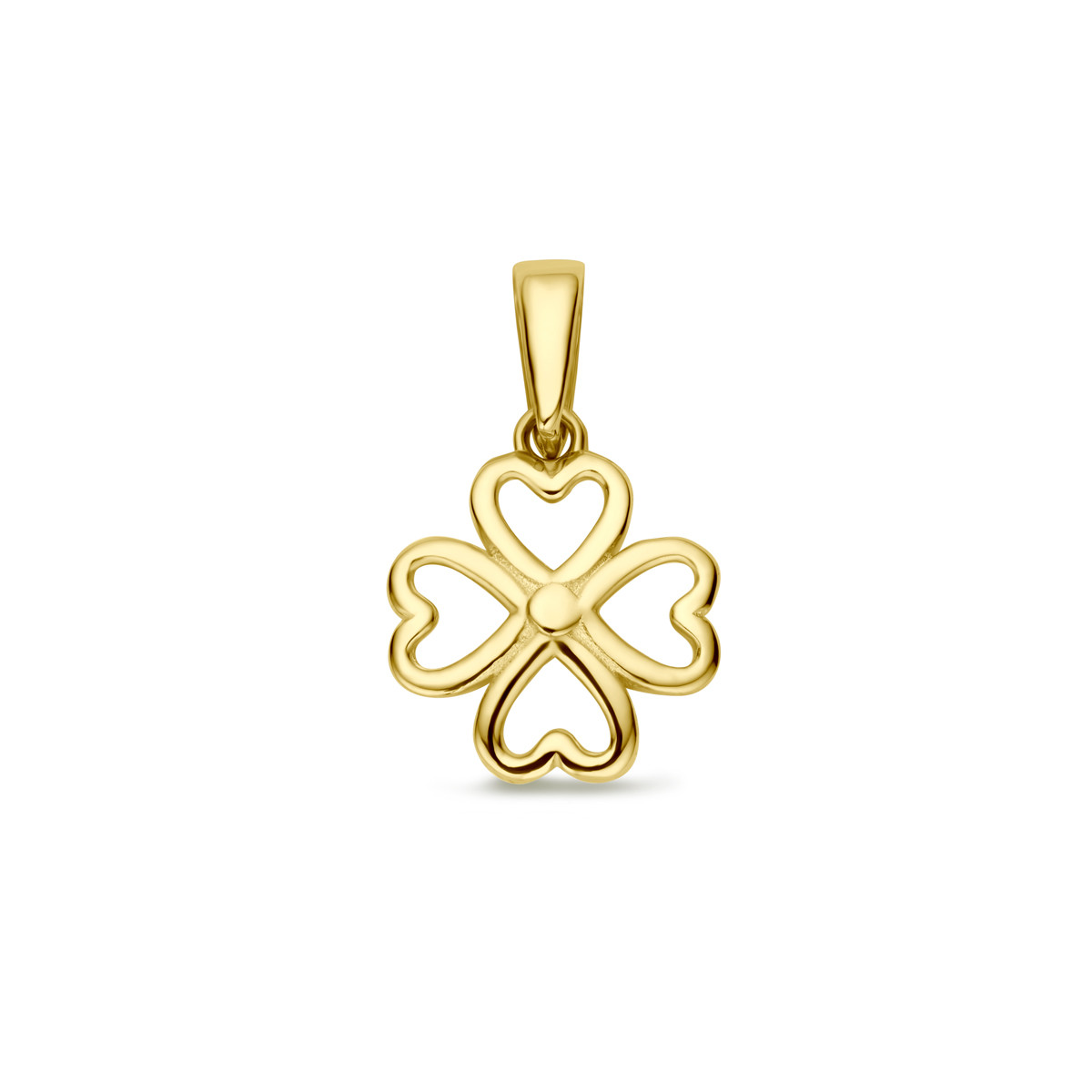 Gouden open klavertje vier hanger - Diameter 10 mm