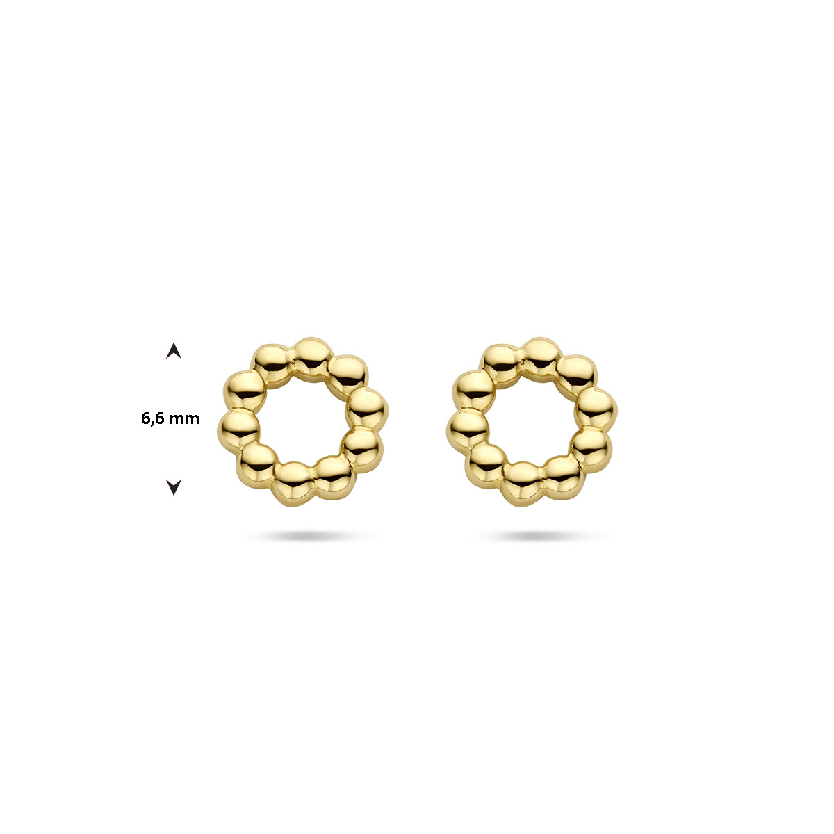 Gouden opengewerkte en ronde oorknopjes met bolletjes - 6.6 mm