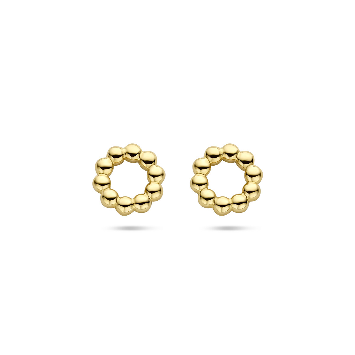 Gouden opengewerkte en ronde oorknopjes met bolletjes - 6.6 mm