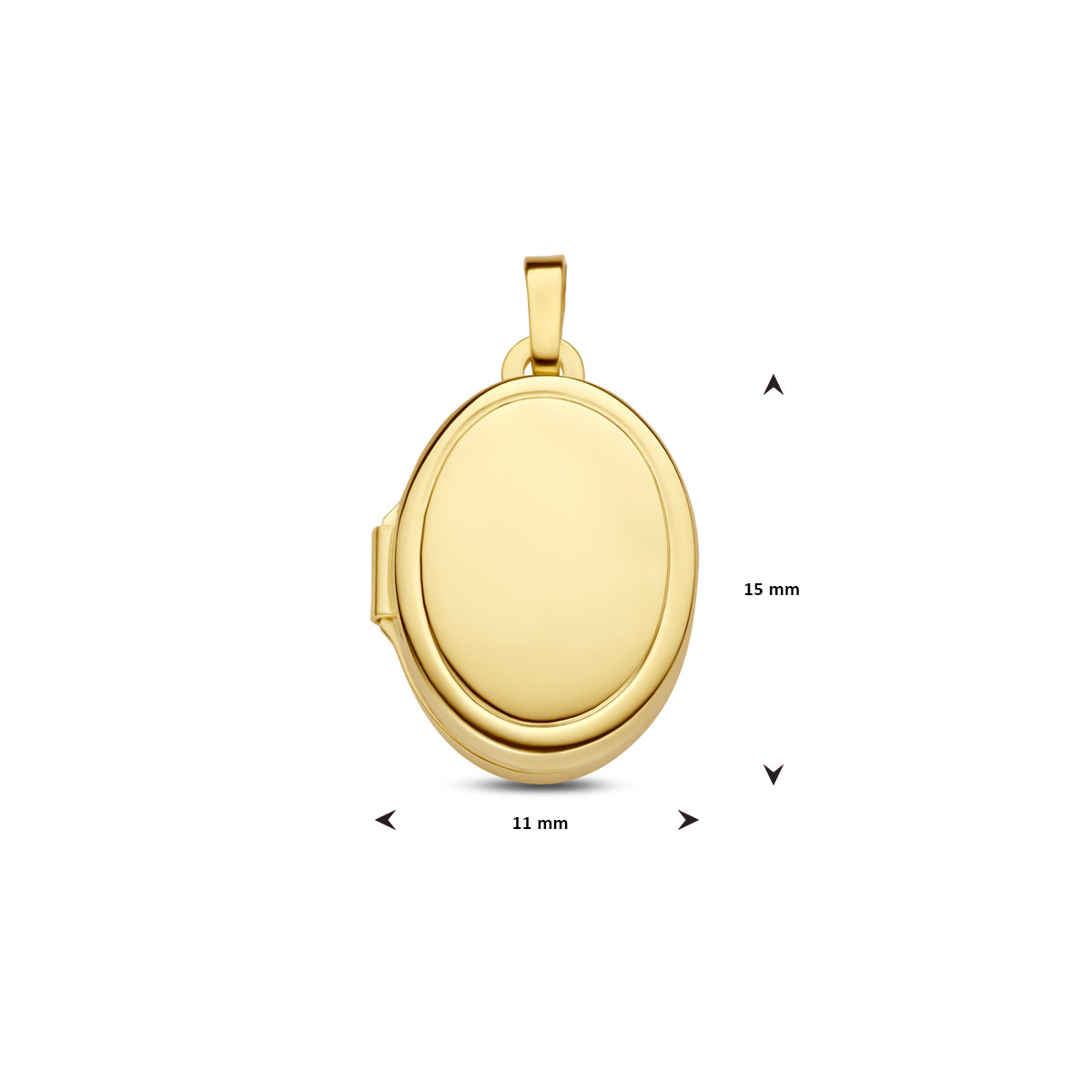 Gouden ovaal medaillon met bewerkte rand - Hoogte 15 mm