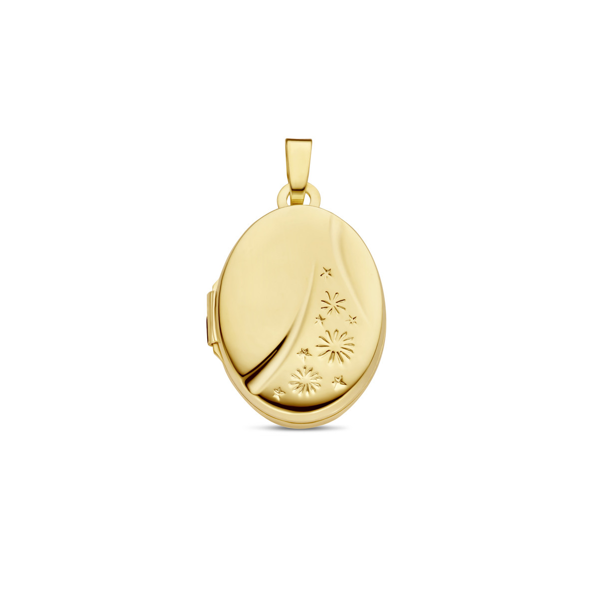 Gouden ovaal medaillon met sterrenpatroon - Hoogte 18 mm