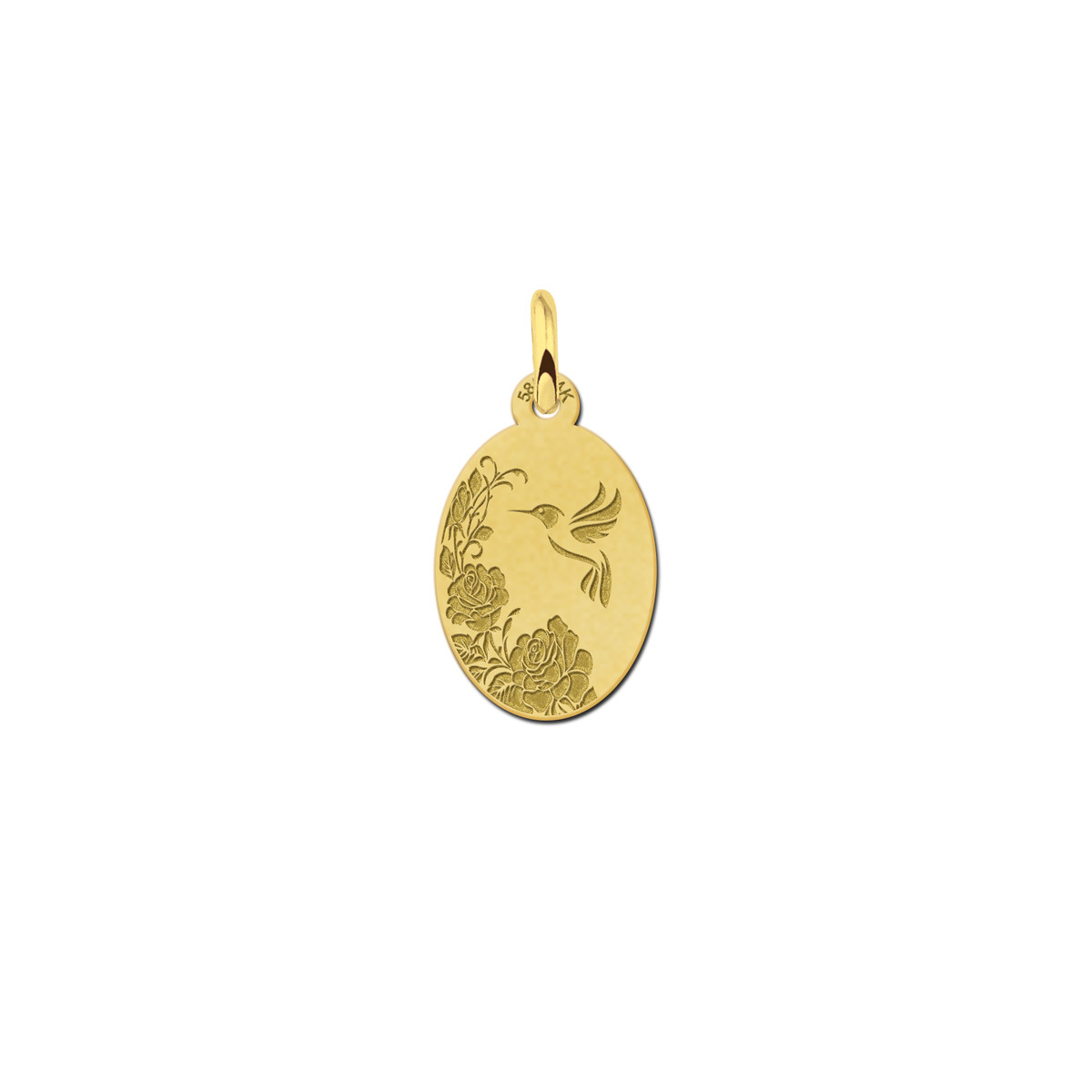 Gouden ovale hanger met bloemen en Kolibrie