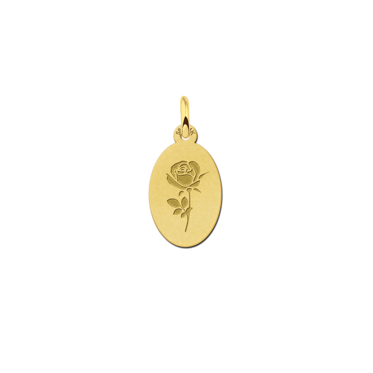 Gouden ovale hanger met een gegraveerde roos