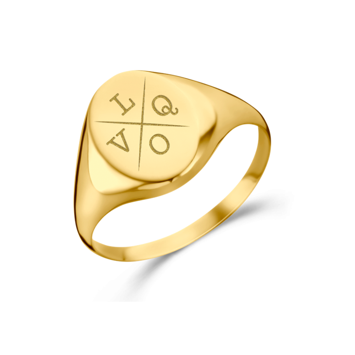 Gouden ovale zegelring met vier initialen