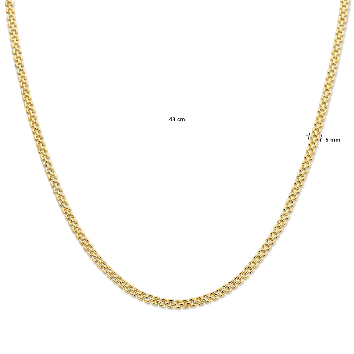 Gouden panter schakelketting glanzend afwerking 5 mm breed - Lengte 43 cm