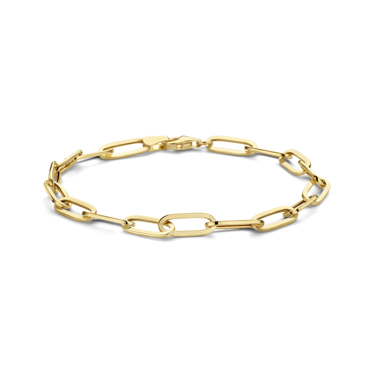 Gouden paperclip armband platte buis 5 mm - Lengte 18.5 cm
