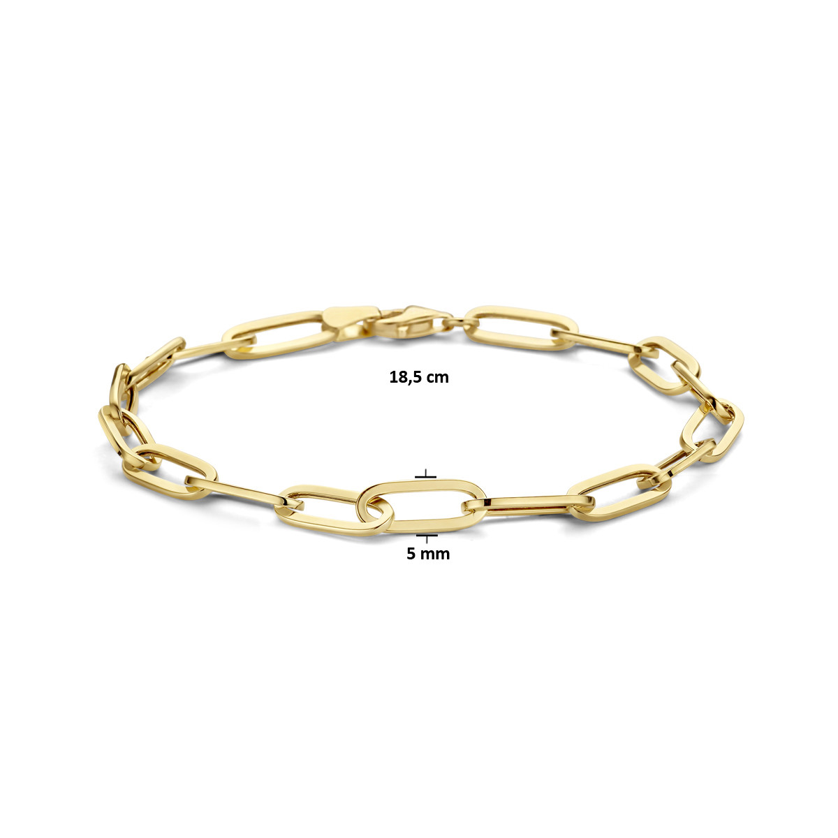 Gouden paperclip armband platte buis 5 mm - Lengte 18.5 cm