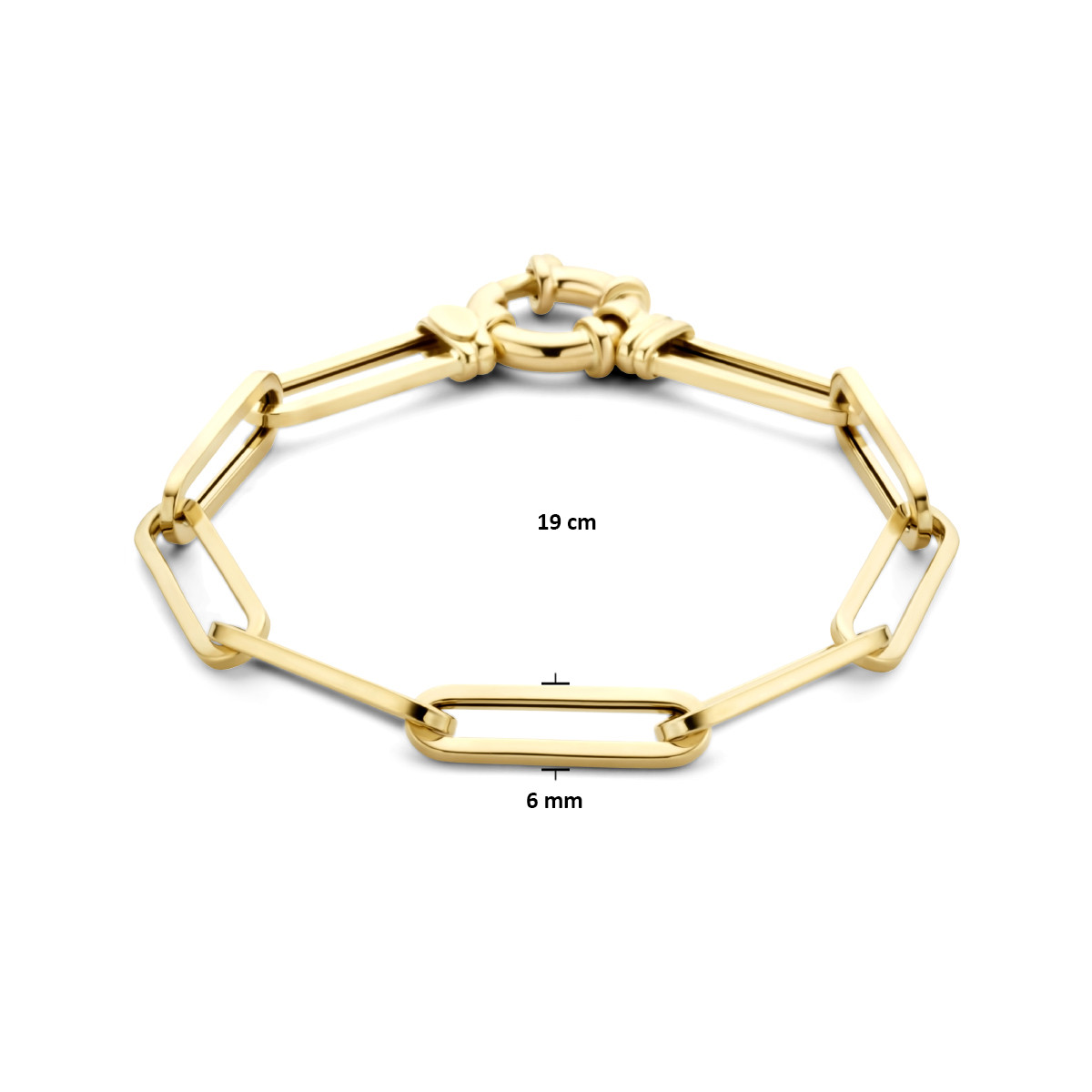 Gouden paperclip armband vierkante buis 6 mm - Lengte 19 cm